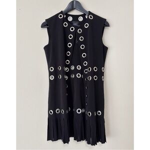 eva varro Black Sleeveless Fringe Vest with Silver Grommets